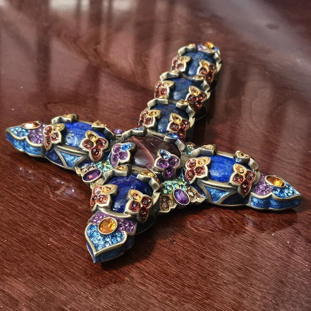 UNICORN RARE JAY STRONGWATER BLUE LAPIS CROSS NATIVITY CRYSTAL FIGURINE OBJET